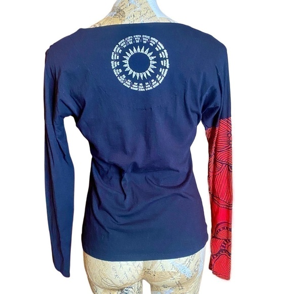 Desigual Floral Geometric Artsy Knit Green Print Long Sleeve Graphic Top Medium - Picture 5 of 9